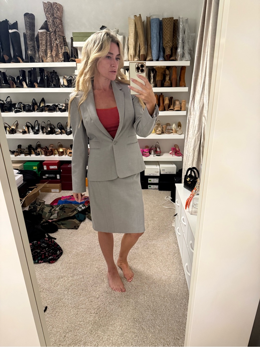 Express Light Gray Pencil Skirt Suit
